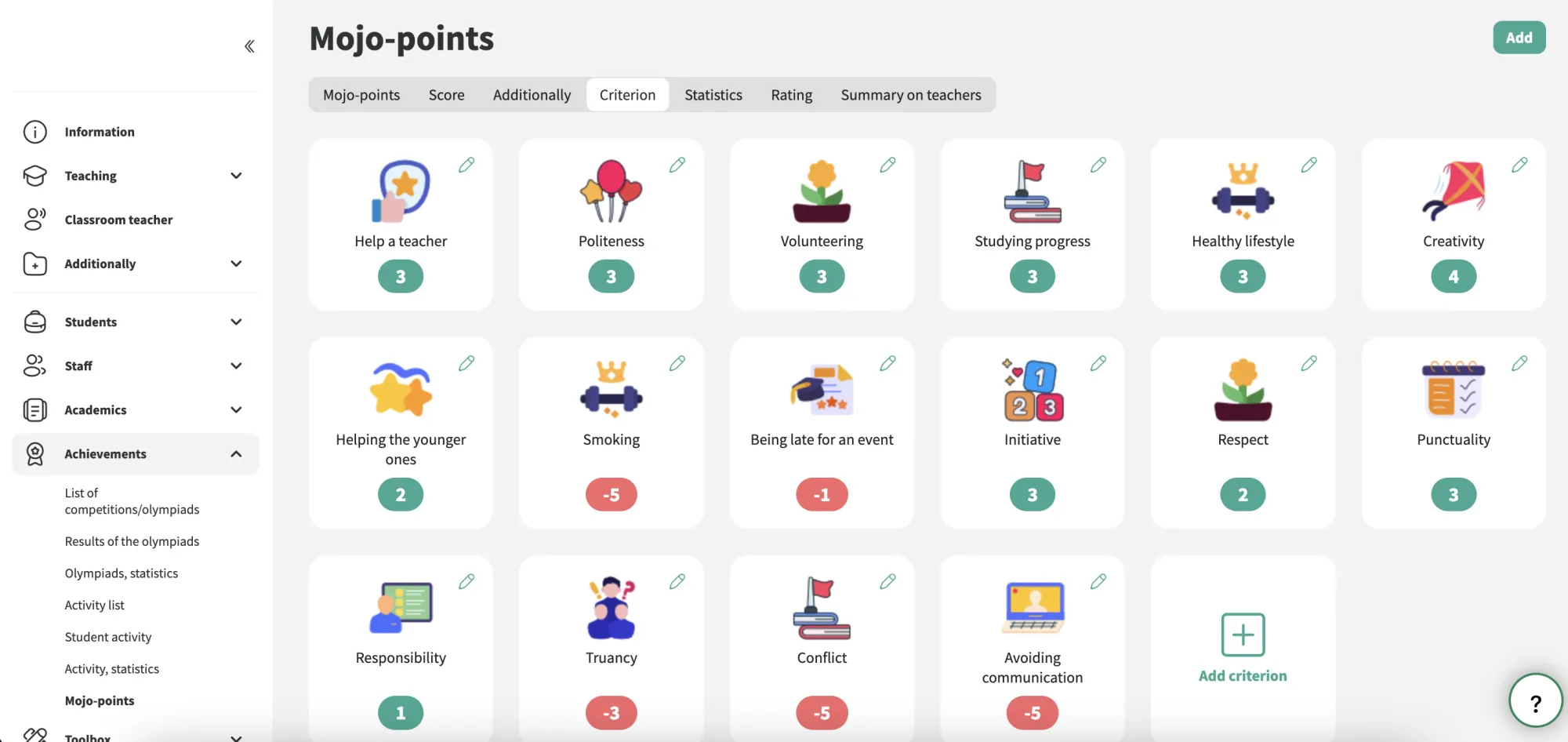 Custom point criteria