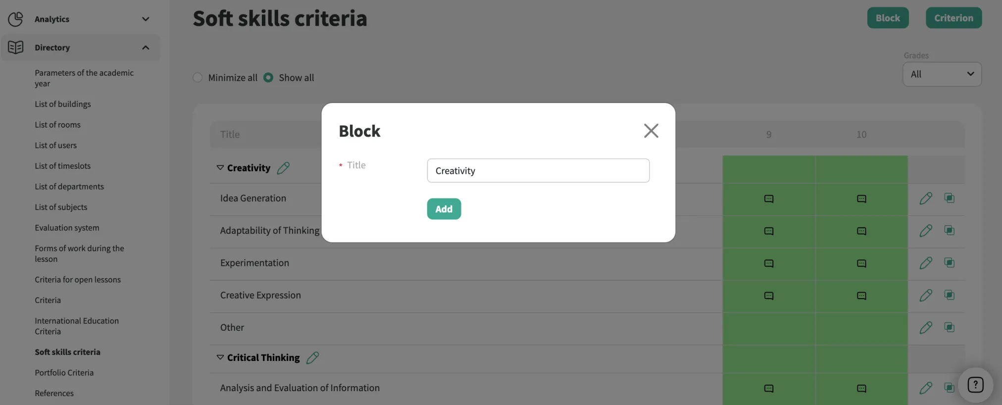 Soft Skills Structure interface