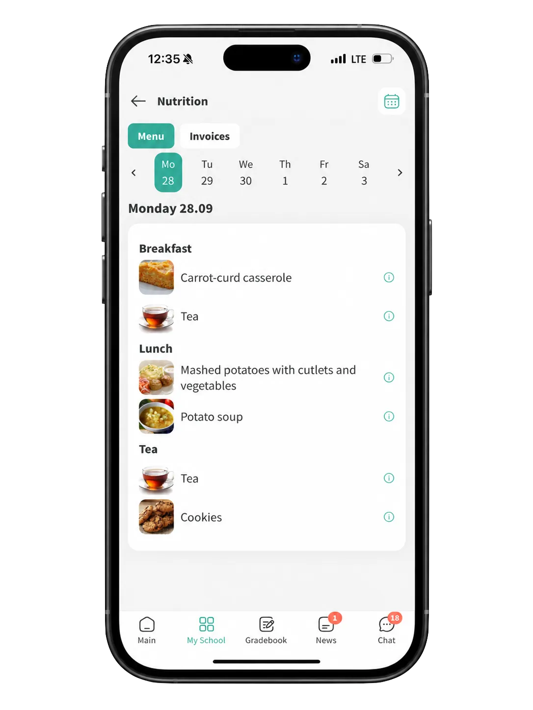 Meal information on mobile