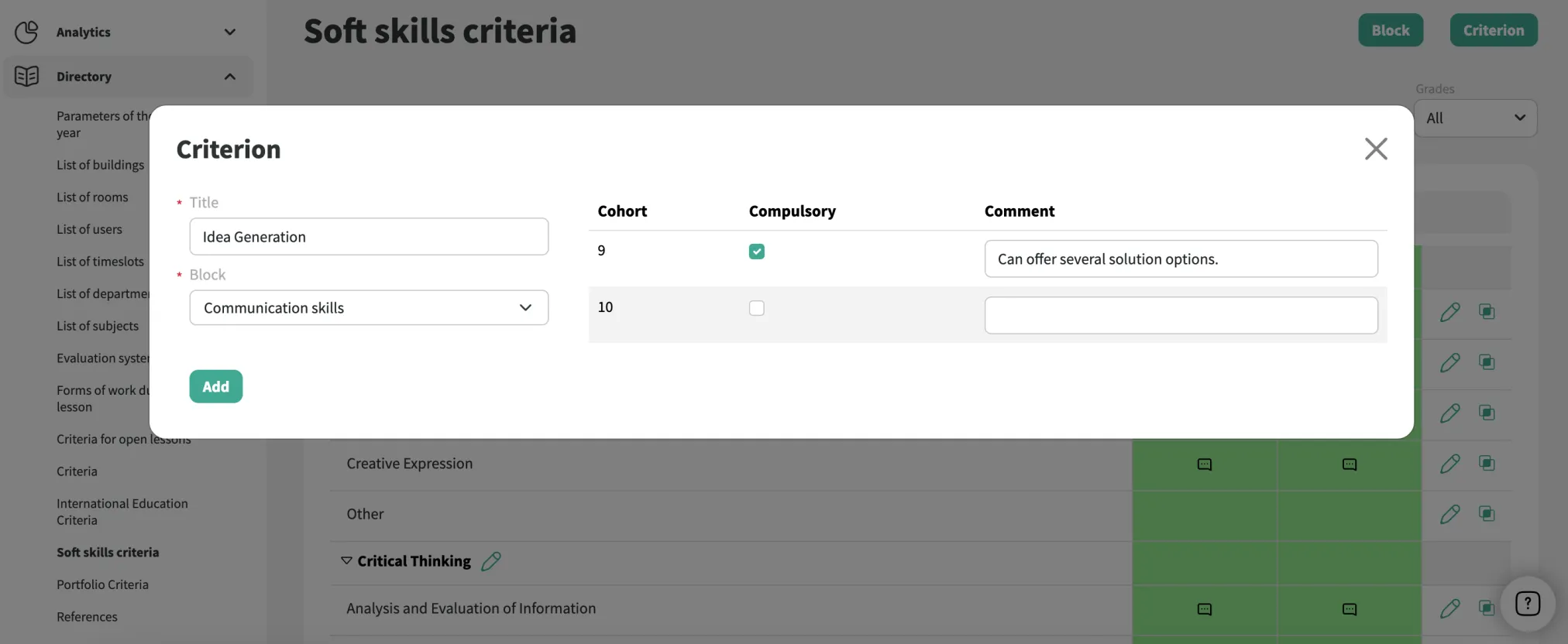 Soft Skills Criteria setup